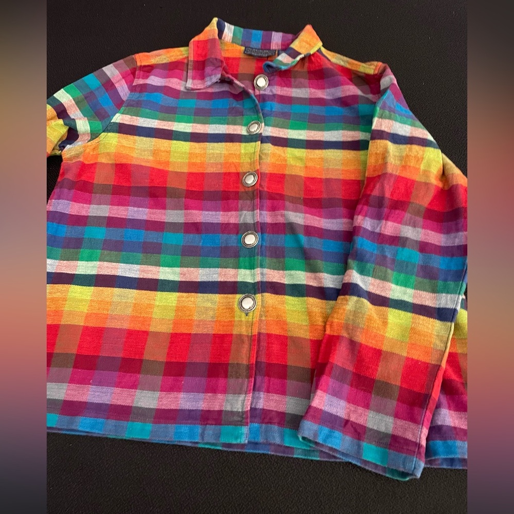 VTG Willow Ridge colorful rainbow plaid button down shirt jacket sz XL - Picture 2 of 9